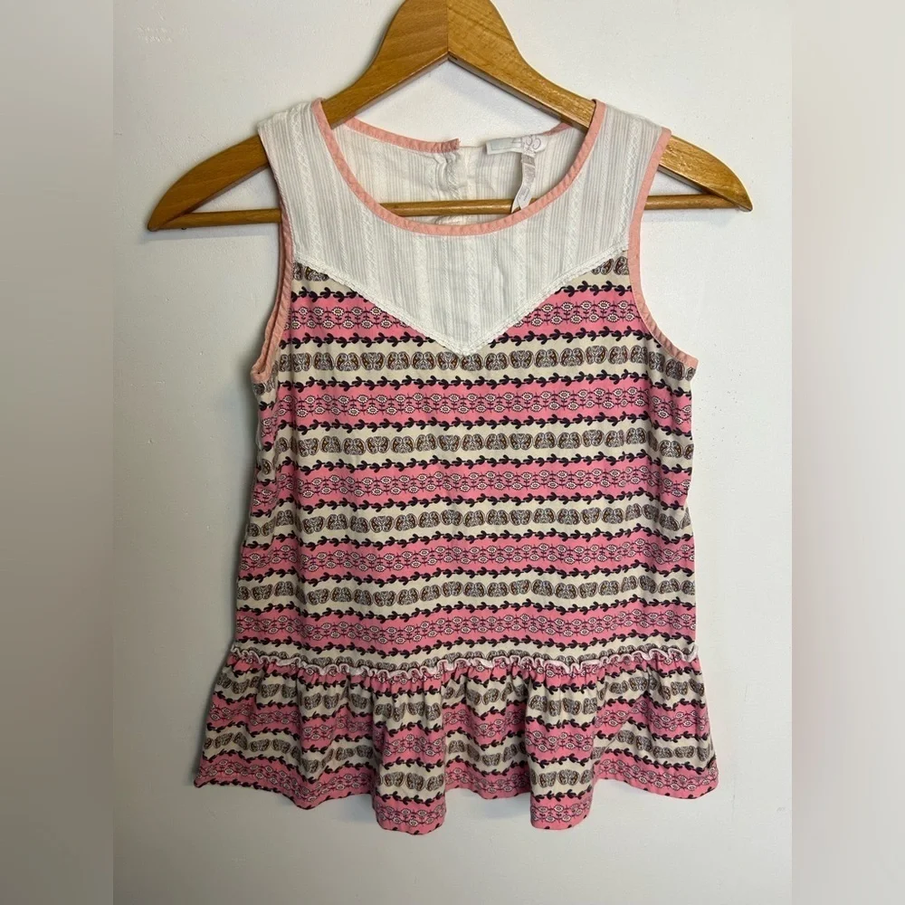 Matilda Jane Pink Brown Patterned Sleeveles tunic Top Youth Girls Size 14 Barbie
